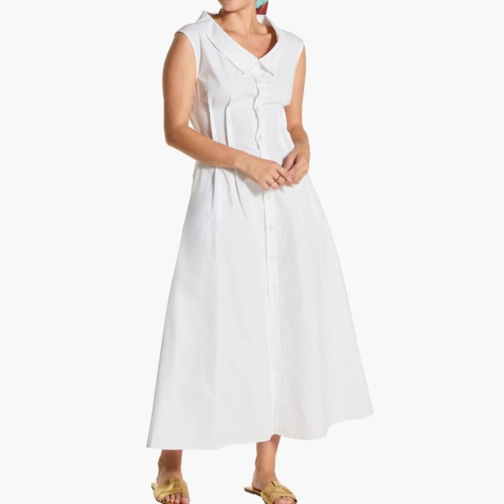 white feminine Button Front cotton Shirtdress shirt dress WISHLIST new s midi